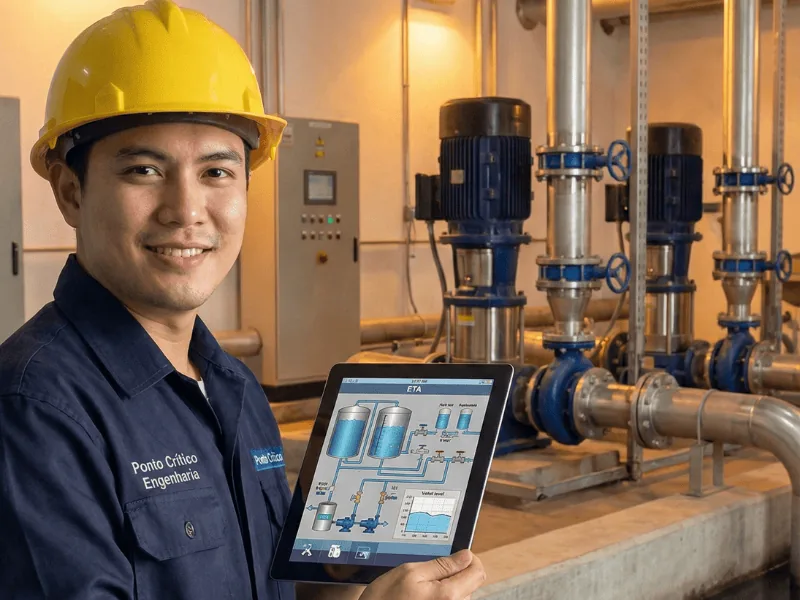 Equipe de engenharia da Ponto Crítico em automação industrial e saneamento em Taubaté