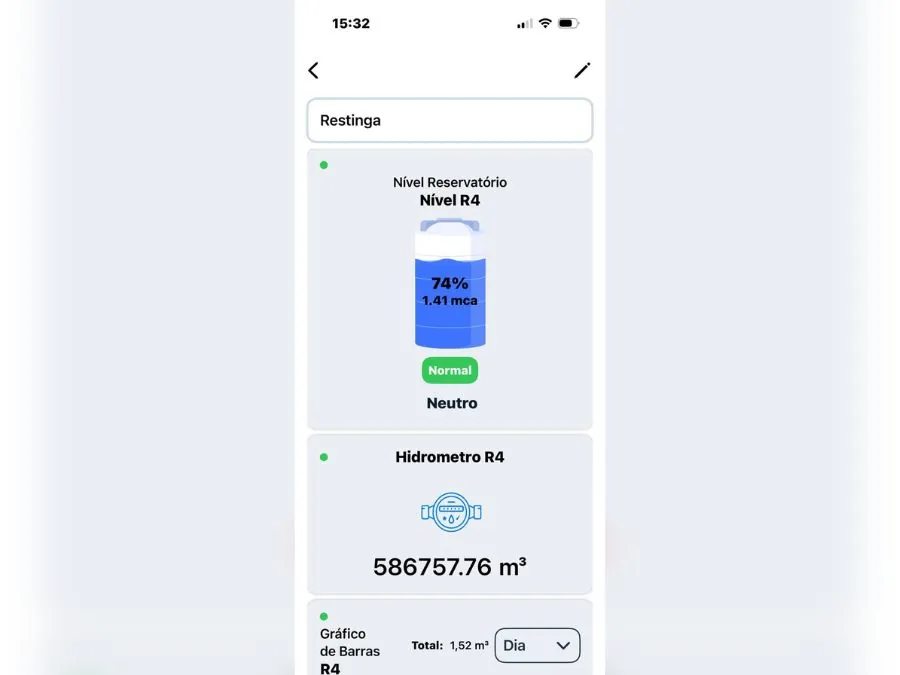 App de monitoramento de nível de reservatório no celular